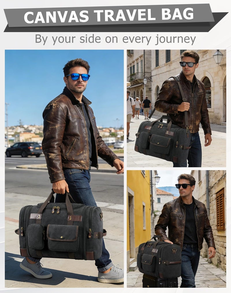 HNCTINNO Duffle Bag for Travel, 50L Carry On Duffle Bag for Airplanes, Canvas Overnight Weekender Bag for Men and Women - Image 2