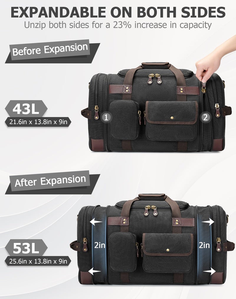 HNCTINNO Duffle Bag for Travel, 50L Carry On Duffle Bag for Airplanes, Canvas Overnight Weekender Bag for Men and Women - Image 3