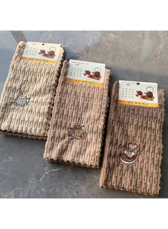 Kitchen Towels - Ultra Soft Cotton and Super Absorbent Dish Towels for Kitchen, Large Kitchen Towel 30x30CM, Natural Cotton Dish Towels Pack of 4 (Brown) - Image 3