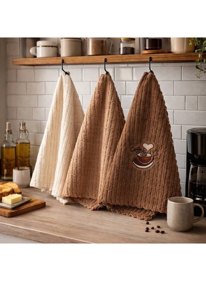 Kitchen Towels - Ultra Soft Cotton and Super Absorbent Dish Towels for Kitchen, Large Kitchen Towel 30x30CM, Natural Cotton Dish Towels Pack of 4 (Brown) - Image 2