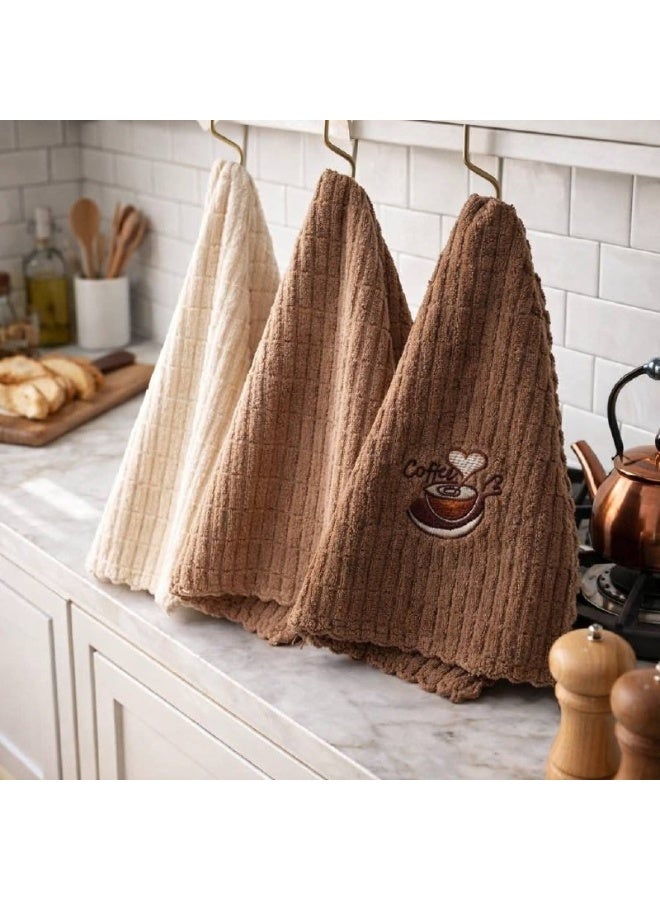 Kitchen Towels - Ultra Soft Cotton and Super Absorbent Dish Towels for Kitchen, Large Kitchen Towel 30x30CM, Natural Cotton Dish Towels Pack of 4 (Brown) - Image 1