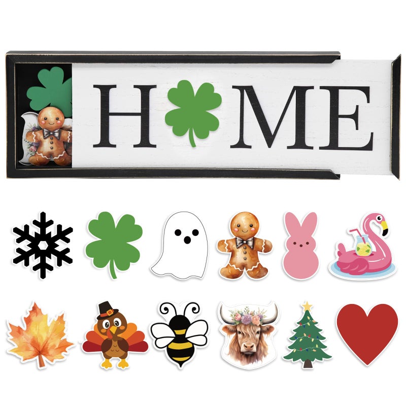 nuvagiki Interchangeable Home Signs 12 Pcs Seasonal Icons, St. Patrick's Day Home Sign Table Decorations Indoor, Openable Easy to Store Wooden Frames, Interchangeable Holiday Table Decorative Shelf Blocks - Image 1