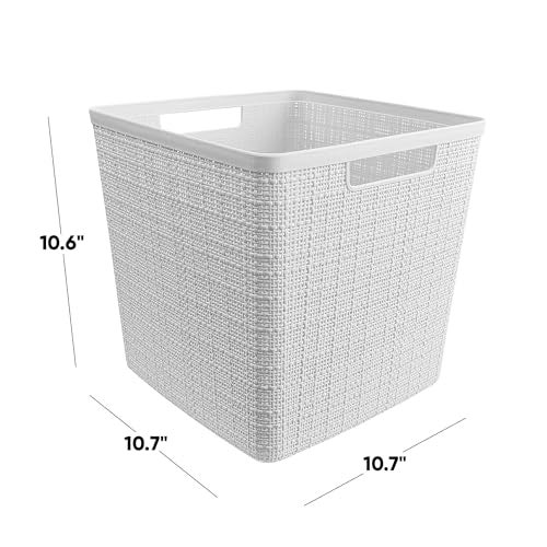 Curver Set of 4 Jute Large Cube Decorative Plastic Organization and Storage Baskets, Perfect Bins for Home Office, Closet Shelves, Kitchen Pantry and All Bedroom Essentials, White - Image 2