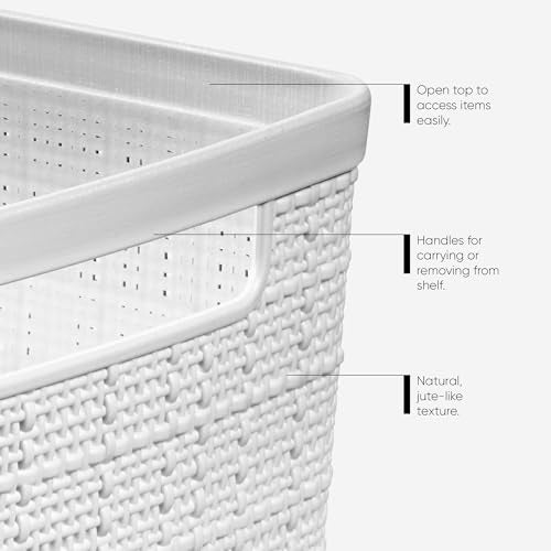 Curver Set of 4 Jute Large Cube Decorative Plastic Organization and Storage Baskets, Perfect Bins for Home Office, Closet Shelves, Kitchen Pantry and All Bedroom Essentials, White - Image 4