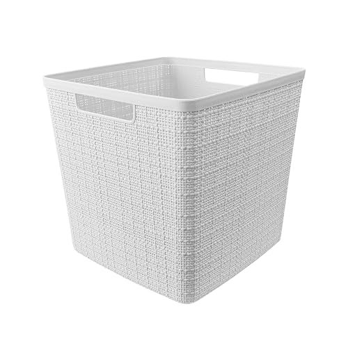 Curver Set of 4 Jute Large Cube Decorative Plastic Organization and Storage Baskets, Perfect Bins for Home Office, Closet Shelves, Kitchen Pantry and All Bedroom Essentials, White - Image 3