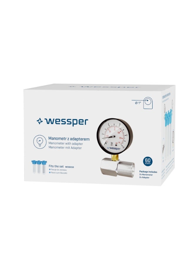 عداد ضغط (مانومتر) من ويسبر مع محول — 2 قطعة لنظام فلترة المياه TripleMax 3/4 بوصة - Image 1