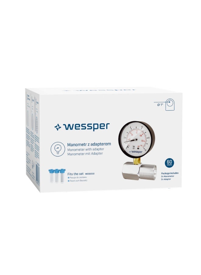 عداد ضغط (مانومتر) من ويسبر مع محول — 2 قطعة لنظام فلترة المياه TripleMax 3/4 بوصة - Image 2
