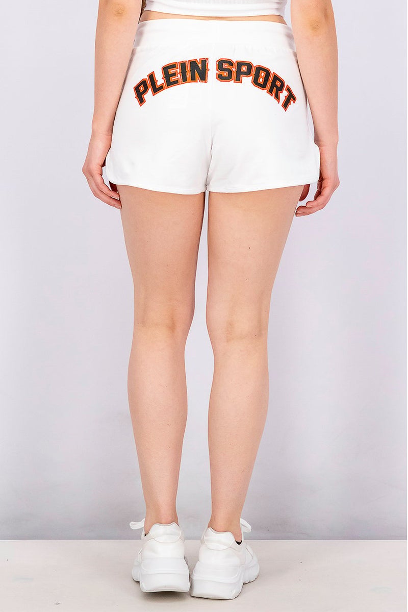 Plein Sport Women Brand Logo Drawstring Shorts, White - Image 2