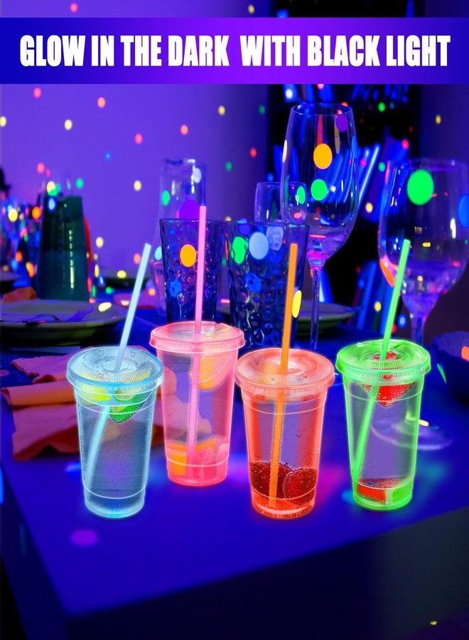 Jingmore 100 Pack 12 oz Neon Plastic Glowing Party Cups with Lids and Straws Multicolor Disposable Clear glow in the dark Cups for Blacklight Holiday Carnivals Party Cold Drinks Smoothie Coffee - Image 4