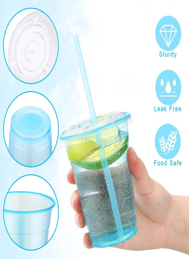 Jingmore 100 Pack 12 oz Neon Plastic Glowing Party Cups with Lids and Straws Multicolor Disposable Clear glow in the dark Cups for Blacklight Holiday Carnivals Party Cold Drinks Smoothie Coffee - Image 3