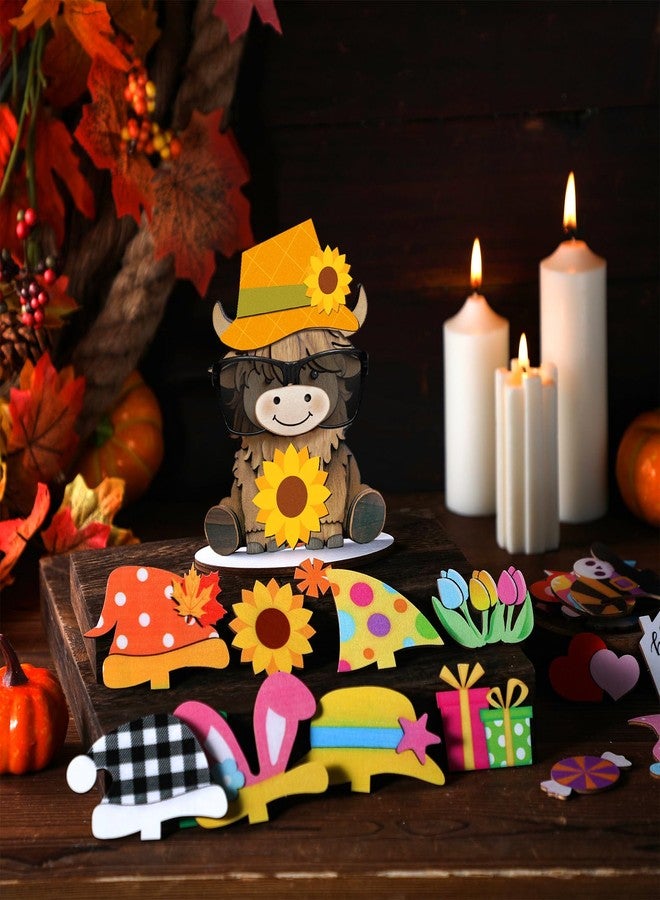 Tellegloww 27 Pcs Interchangeable Highland Cow Table Decor Seasonal Eyeglass Stand Holder Patriotic Fall Halloween Xmas Cow Sign Holiday Table Centerpieces Farmhouse Tiered Tray Decor for Home Office - Image 2