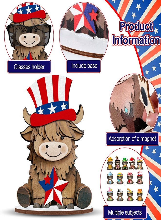 Tellegloww 27 Pcs Interchangeable Highland Cow Table Decor Seasonal Eyeglass Stand Holder Patriotic Fall Halloween Xmas Cow Sign Holiday Table Centerpieces Farmhouse Tiered Tray Decor for Home Office - Image 4