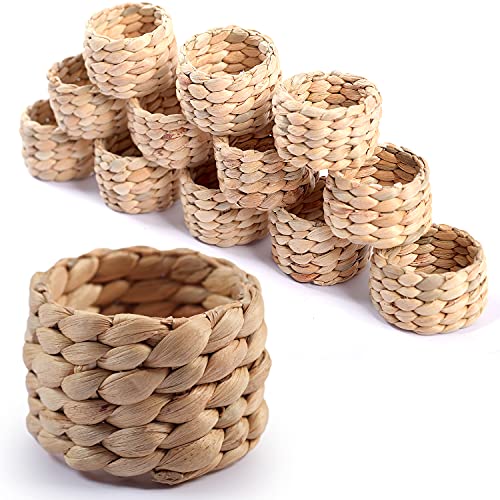 SOKFARM 12 Pcs Round Woven Napkin Rings, Water Hyacinth Easter Napkin Rings Set of 12, Anillos para Servilletas De Tela, Boho Napkins Holder for Elegant Table Decoration, Christmas Table Decor, Wedding Decor - Image 1