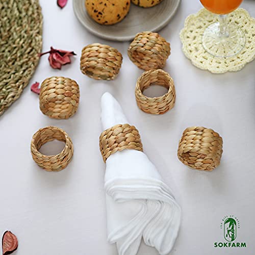 SOKFARM 12 Pcs Round Woven Napkin Rings, Water Hyacinth Easter Napkin Rings Set of 12, Anillos para Servilletas De Tela, Boho Napkins Holder for Elegant Table Decoration, Christmas Table Decor, Wedding Decor - Image 4