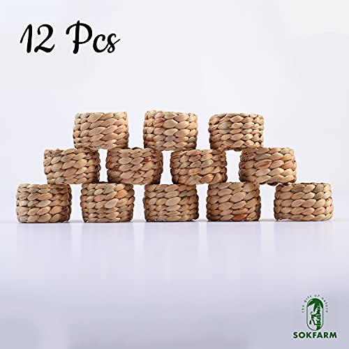 SOKFARM 12 Pcs Round Woven Napkin Rings, Water Hyacinth Easter Napkin Rings Set of 12, Anillos para Servilletas De Tela, Boho Napkins Holder for Elegant Table Decoration, Christmas Table Decor, Wedding Decor - Image 3