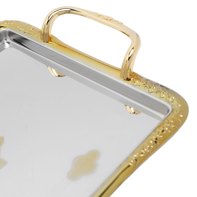 Soleter 3-Piece Chrome & Gold Metal Serving Tray Set - Rectangular Stainless Steel Trays with Dual Gold Handles, Textured Border & Mirrored Center with Medallion Pattern, Premium Home Decor for Entertaining, Weddings & Special Occasions - Image 5