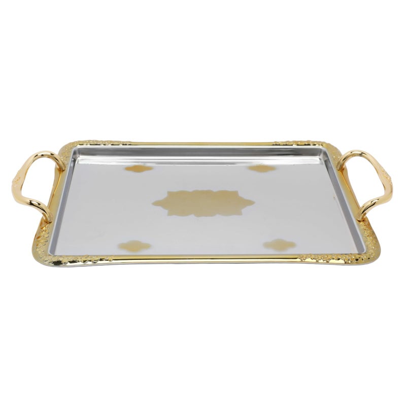 Soleter 3-Piece Chrome & Gold Metal Serving Tray Set - Rectangular Stainless Steel Trays with Dual Gold Handles, Textured Border & Mirrored Center with Medallion Pattern, Premium Home Decor for Entertaining, Weddings & Special Occasions - Image 2