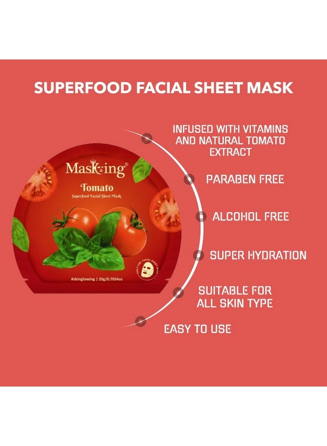 MasKing Superfood Tomato Sheet Mask for Skin Brightening, Hydrating for Women and Men, Pack of 5 - Image 3