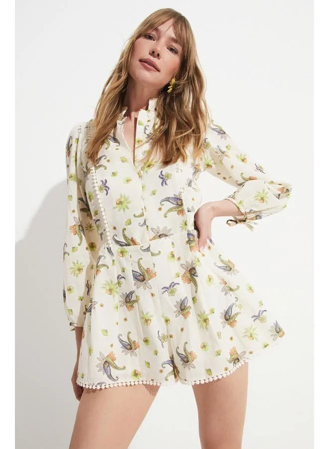 جون June Lace Detailed Patterned Jumpsuit Green