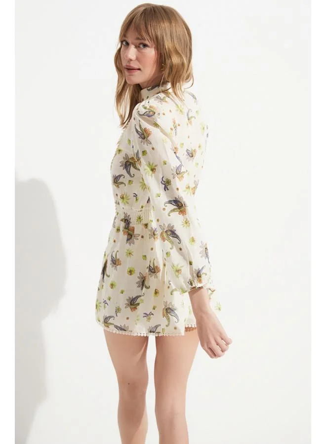جون June Lace Detailed Patterned Jumpsuit Green