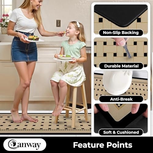 CANWAY Kitchen Mat White Dot Design – Set of 2 (40×60 & 120×40 CM) Super Absorbent, Non-Skid, Waterproof & Easy Wash Floor Mats for Home & Kitchen - Image 4