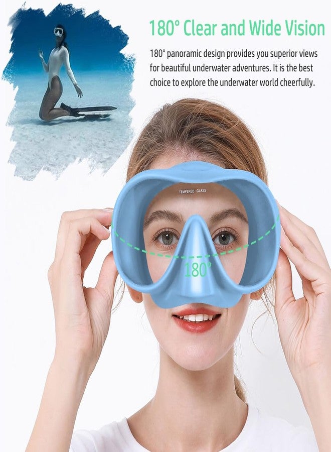 KLERICER NARUTOO Snorkel Set Adults, Fashionable Macaron Colors Frameless Snorkeling Mask, Ultra Wide View Anti-Fog Snorkel Mask Set, Portable Professional Diving Snorkeling Set (Blue) - Image 4
