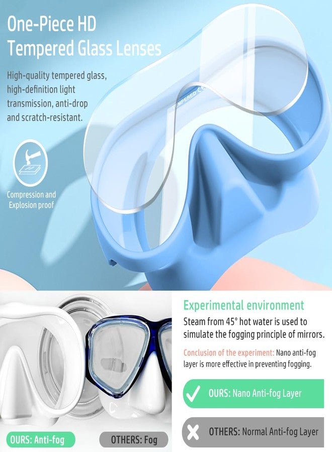 KLERICER NARUTOO Snorkel Set Adults, Fashionable Macaron Colors Frameless Snorkeling Mask, Ultra Wide View Anti-Fog Snorkel Mask Set, Portable Professional Diving Snorkeling Set (Blue) - Image 3