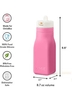 OMIE OmieBox Reusable Silicone Water Bottle - 8.7 oz, Straw Top, BPA-Free & Phthalate-Free, Leak-Proof (Pink)  - Image 4
