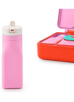 OMIE OmieBox Reusable Silicone Water Bottle - 8.7 oz, Straw Top, BPA-Free & Phthalate-Free, Leak-Proof (Pink)  - Image 1