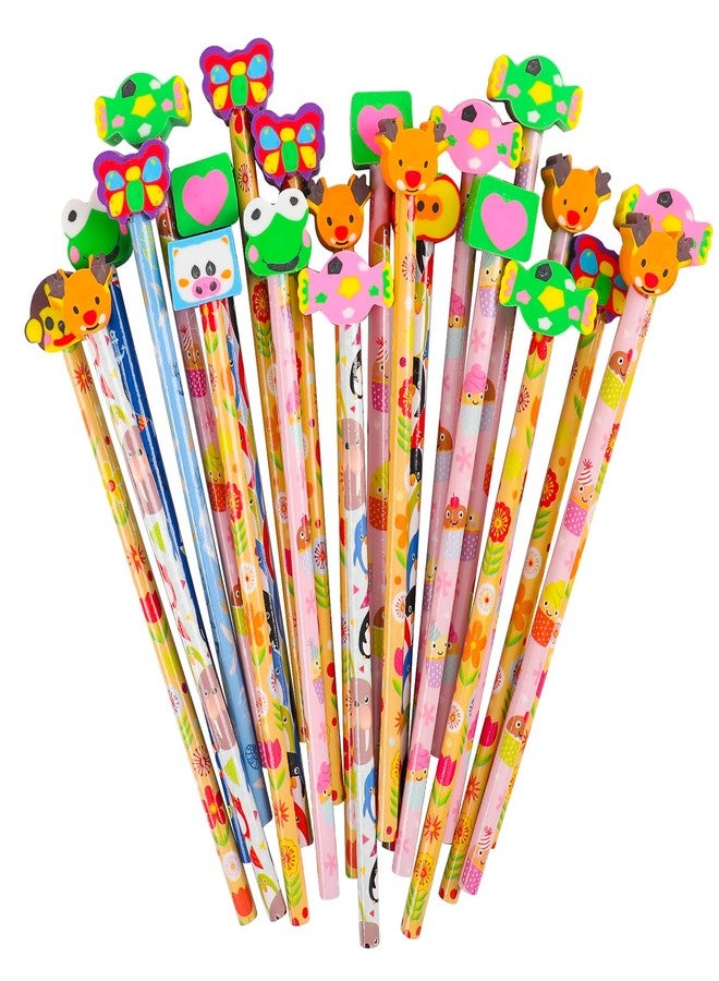 LOKIPA 24PCS Fun Cute Pencils, Assorted Colorful Cartoon Animal Pencil with Erasers Toppers Bulk Pencils for Kids School Supplies and Children Prize Gifts（Random Style - Image 1