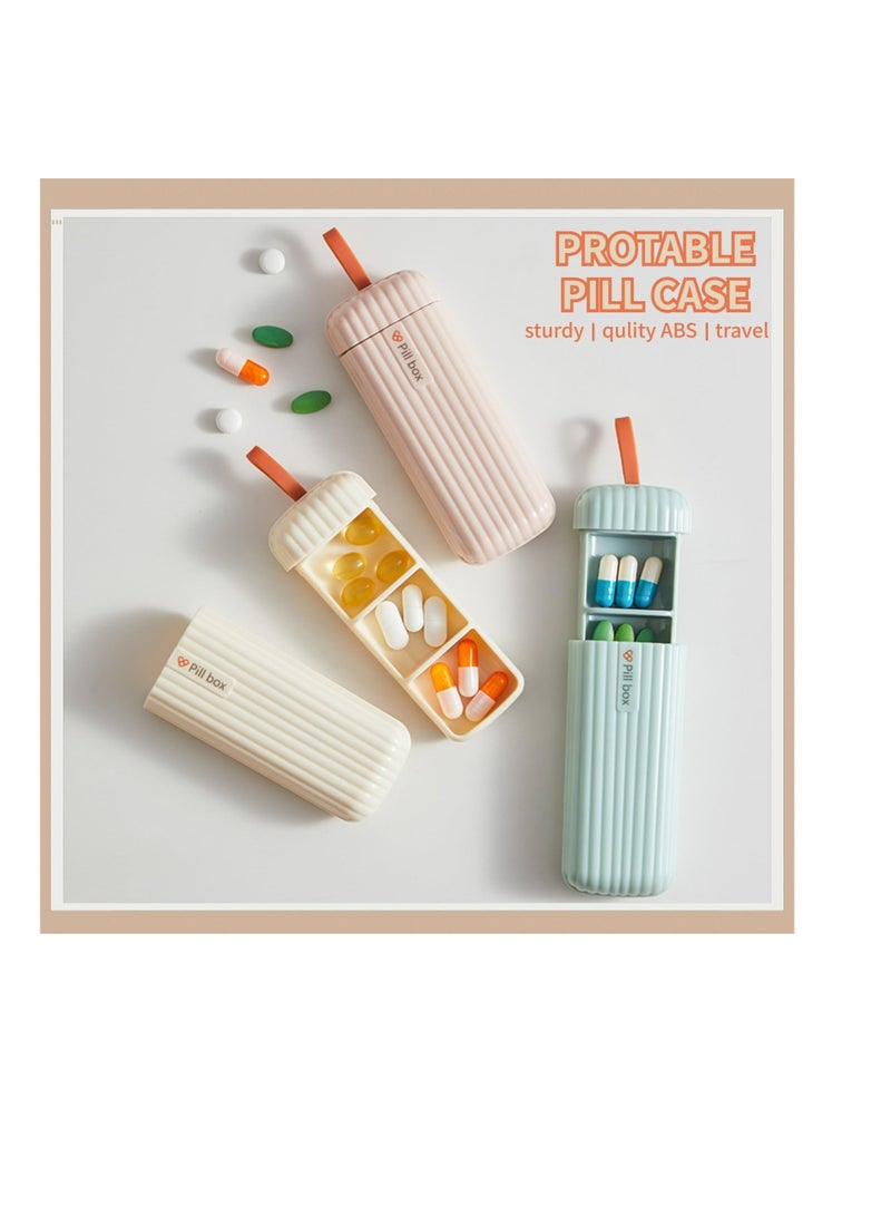 Excefore Travel Pill Organizers, BPA Free Portable Pill Box with Hanging Rope, Pull-Out Compartments, Pill Box for Supplements, Pills, 3 Times a Day, Vitamins Medication Organizer, Beige - Image 2