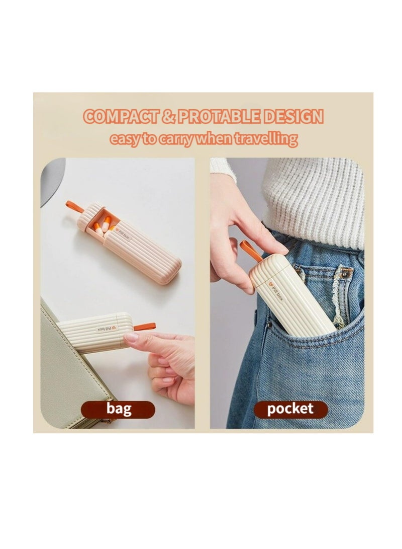 Excefore Travel Pill Organizers, BPA Free Portable Pill Box with Hanging Rope, Pull-Out Compartments, Pill Box for Supplements, Pills, 3 Times a Day, Vitamins Medication Organizer, Beige - Image 4