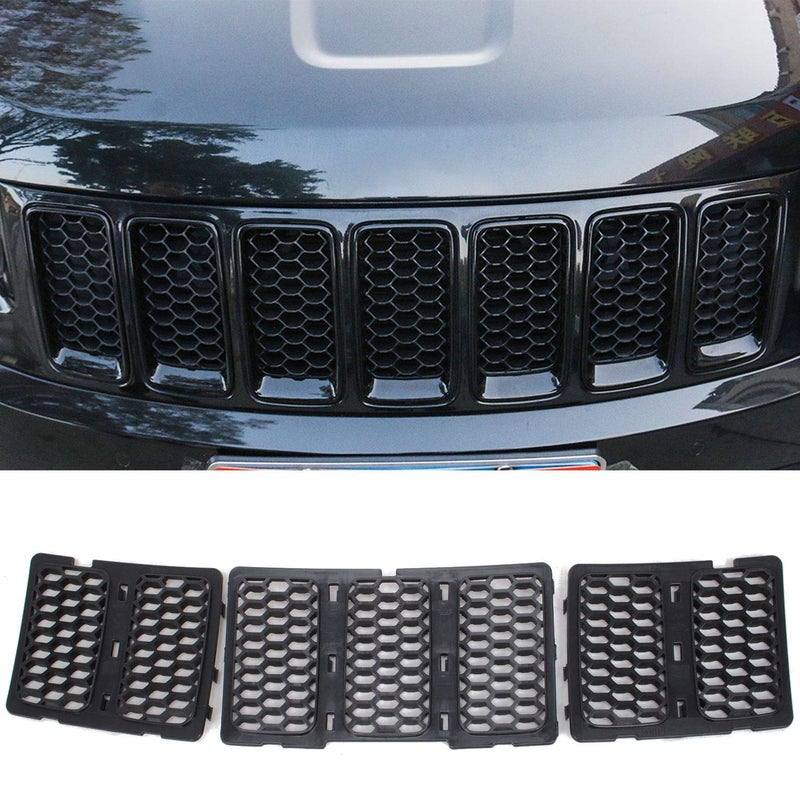 CheroCar Black Front Grill Inserts Trim Honeycomb Mesh Grill Ring Cover Kit Fits for Jeep Grand Cherokee 20142016 Exterior Decoration Accessories 3Pack