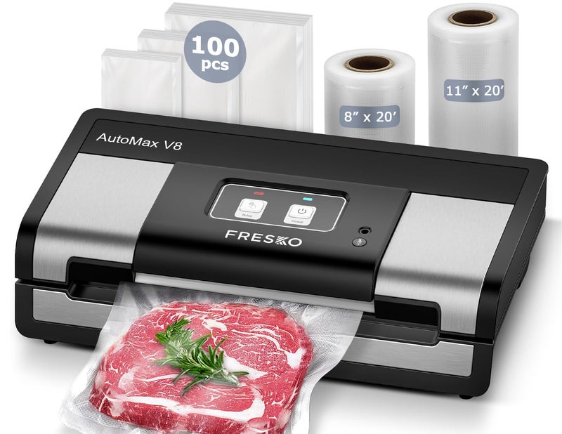 Fully Automatic Vacuum Sealer 95Kpa Powerful Food Vacuum Sealer Machine Auto DryWet Detection Bag Cutter 2 Rolls Bags Effortless Operation Silver Black