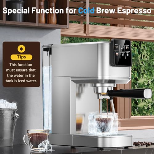 KEENSTAR 20Bar Espresso Machine with Hot & Rapid Cold Brew, Stainless Steel Coffee Makers, Espresso Maker with Milk Frother Steam Wand, Touch Screen with Water Tank for Latte, Cappuccino, Gift - Image 5