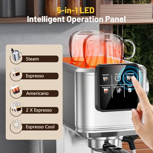 KEENSTAR 20Bar Espresso Machine with Hot & Rapid Cold Brew, Stainless Steel Coffee Makers, Espresso Maker with Milk Frother Steam Wand, Touch Screen with Water Tank for Latte, Cappuccino, Gift - Image 4