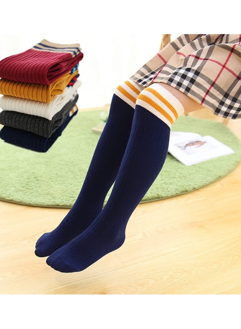 SYOSI جوارب بنات، 5 أزواج من الجوارب الشبكية الطويلة حتى الركبة للبنات، جوارب طويلة من الإسباندكس، جوارب بنات حتى الركبة، جوارب مستقيمة كرتونية للبنات، جوارب قطنية، جوارب أنبوبية، جوارب قطنية خالصة (من عمر 2 إلى 12 عامًا) - Image 4