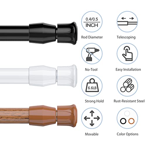AIZESI Spring Tension Curtain Rods Short Tension Rod (Black,17" to 28"-2Pcs) - Image 2