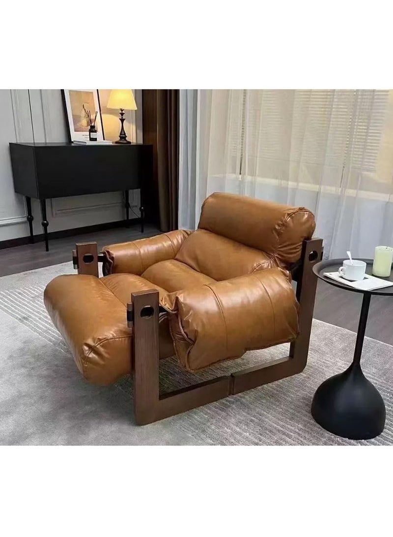 Leather Armchair with Solid Wood Frame Contemporary Design for Living Room Bedroom Living Room Sofa - Image 1