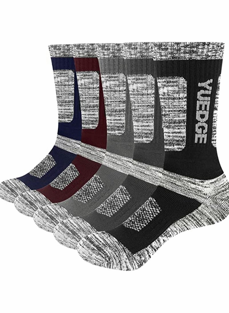 5 Pairs Mens Socks, Men's Wicking Breathable Cushion Comfortable Casual Crew Socks Multi Performance Walking Athletic Socks, Outdoor Hiking Trainer Running Socks (L Size) - Image 1