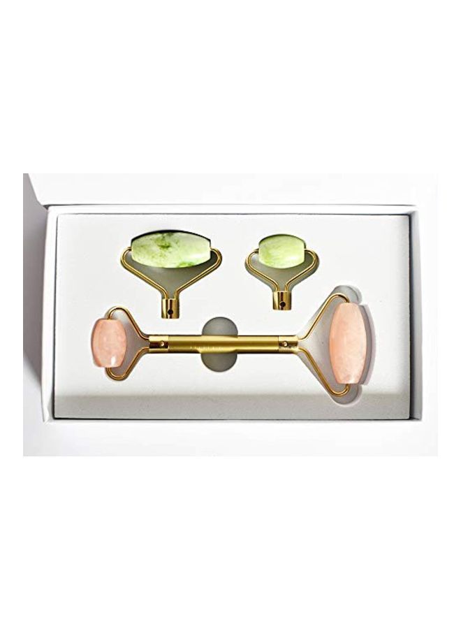 NIBEMINENT 3-Piece Facial Jade Roller With Removal Heads Gold/Green/Pink - Image 5