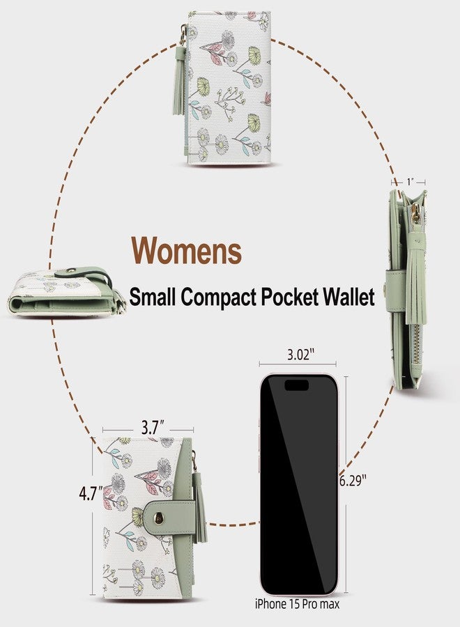 yiijay Small Wallet for Women RFID Blocking Tassle Bifold Slim Thin Leather Wallet Credit Card Holder Wallet Ladies Mini Wallet with Zipper Pocket, 1Flora Green, Small Compact Wallet for Women - Image 4