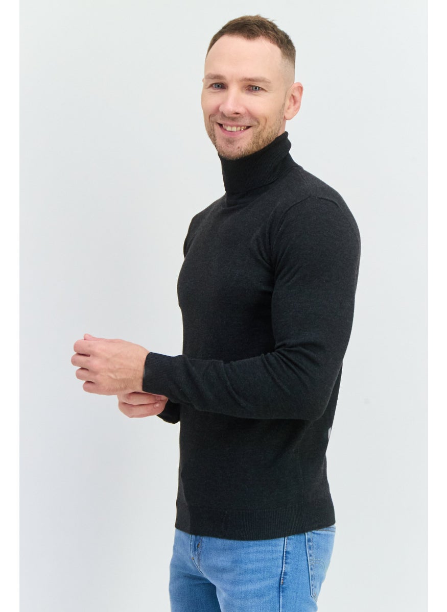Sorbino - Men Turtle Neck Long Sleeve Plain Sweater, Black - Image 1