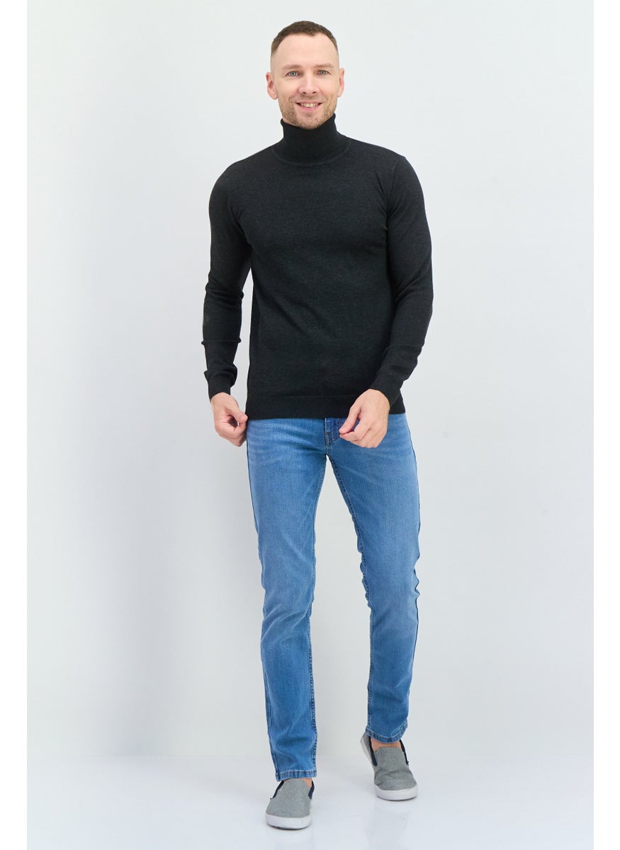 Sorbino - Men Turtle Neck Long Sleeve Plain Sweater, Black - Image 1