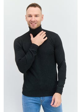 Men Turtle Neck Long Sleeve Plain Sweater, Black