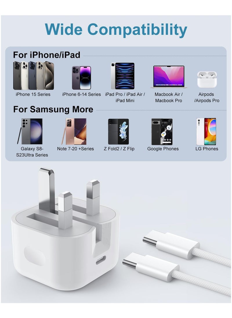 Anmi - 20W USB C Wall Charger Plug with 2m USB C to USB C Fast Charging Data Sync Cable for iPhone 16/16 Plus/16 Pro/16 Pro Max,iPhone 15/15 Plus/15 Pro/15 Pro Max, iPad Pro/Air/Mini/10th. - Image 1