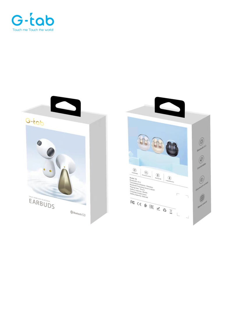 G-Tab X8 TWS/مريح/تحكم بلمسة واحدة/خاصية استدعاء السير/مدة تحمل طويلة/إصدار بلوتوث 5.3/بطارية سماعة الرأس 30 مللي أمبير/بطارية العلبة 300 مللي أمبير/مدة تشغيل 4 ساعات - Image 5
