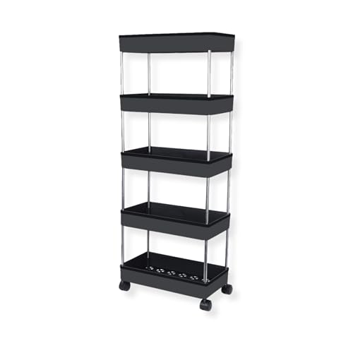 PULSBERY Plastic Multipurpose Storage Organizer Slim Rack Shelf With Wheels For Living Room, Office, Bedroom, Bathroom, Kids Room, Kitchen Trolley (Black, 5 Layer) - Image 3