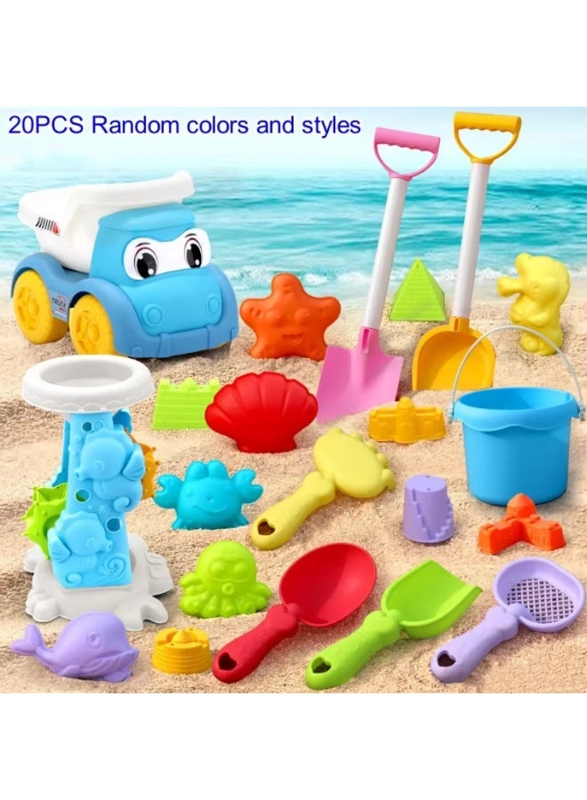 مجموعة ألعاب الشاطئ الملونة الإبداعية دلو بلاستيكي قابل للطي مجموعة حفر الرمل إبريق سقي ألعاب للأطفال لعبة رمل للجنسين - Image 1