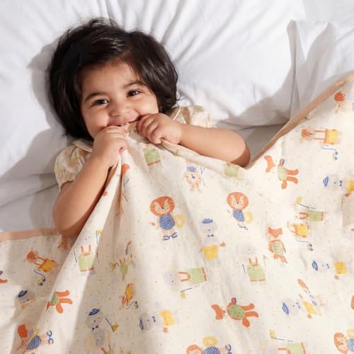 haus & kinder Muslin Blanket for New Born Baby, Soft Breathable Baby Blankets Newborn, Baby Blanket for 0-2 Years, Cozy Baby Blanket, New Born Baby Essentials | Jungle Party - Image 1